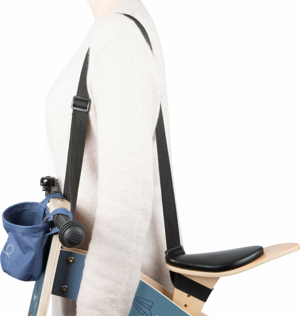 Blauer Schulterriemen für Laufräder aus Holz