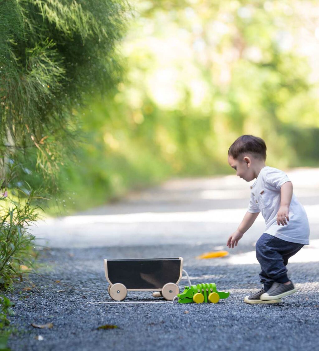 Spielen mit einem Holzkarren von PlanToys Spielen mit einem Holzkarren von PlanToys