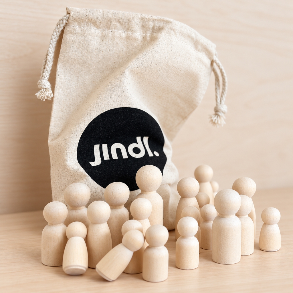 Jindl Canvasbeutel mit einem Teil des Holzfiguren-Sets Jindl Canvasbeutel mit einem Teil des Holzfiguren-Sets