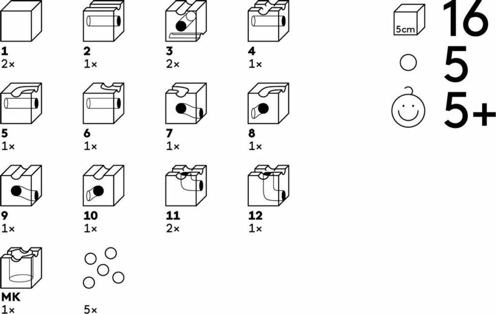 Holzkugelbahn Cuboro 16 Stück Inhalt
