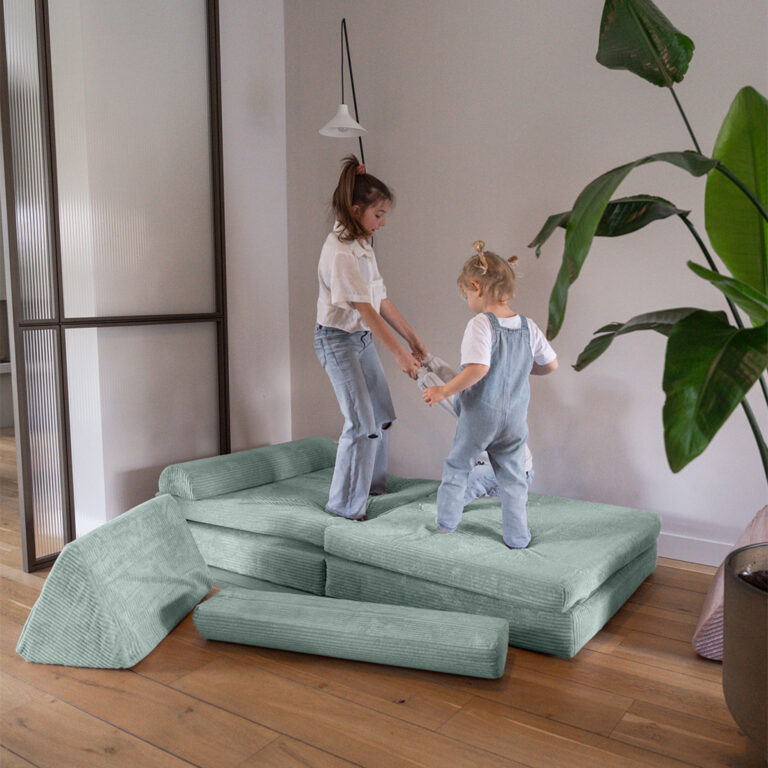 Jindl Spielsofa Cord Blaugrün springen