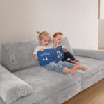 Speelbank Jindl cord ribstof lichtgrijs lezen