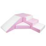 Foamblokken trap en glijbaan zachtroze en wit