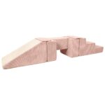 Spielset Schaumstoffblöcke Treppe + Rutsche + Laufsteg gerippter Stoff weiches Rosa