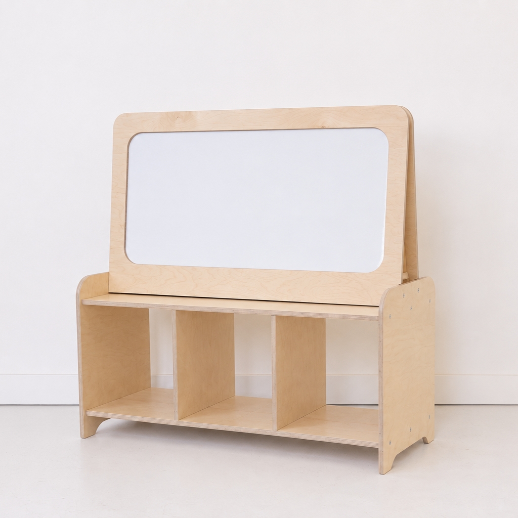 Jindl Spielzeugregal mit Whiteboard Vorderansicht Jindl Spielzeugregal mit Whiteboard Vorderansicht