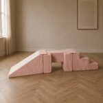 Speelset - foamblokken Trap + glijbaan + loopbrug - ribstof oud roze