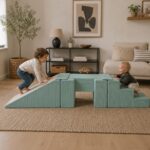Speelset - foamblokken Trap + glijbaan + loopbrug - ribstof turquoise