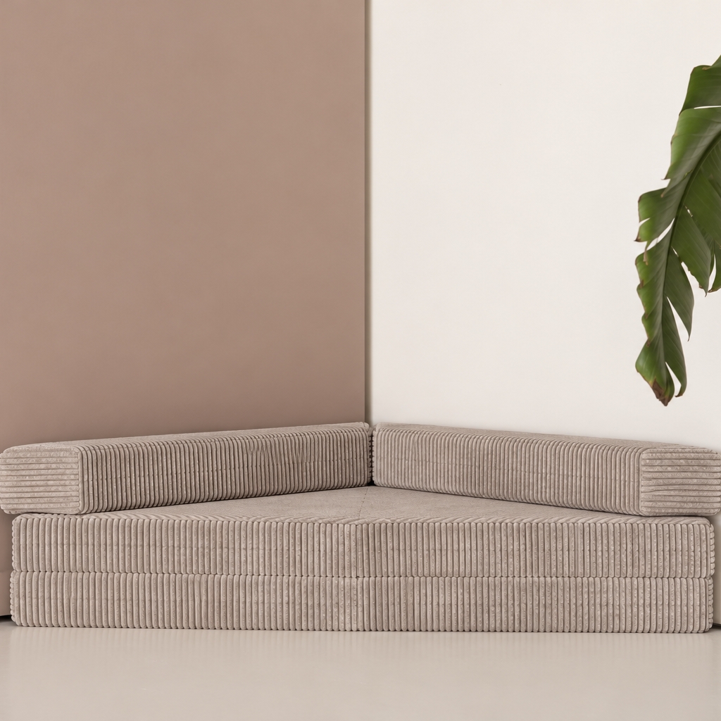Zusammengefaltetes Jindl Cord Ecksofa in Haselnussbraun