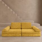 Jindl Cord Spielsofa in Ockergelb von vorne