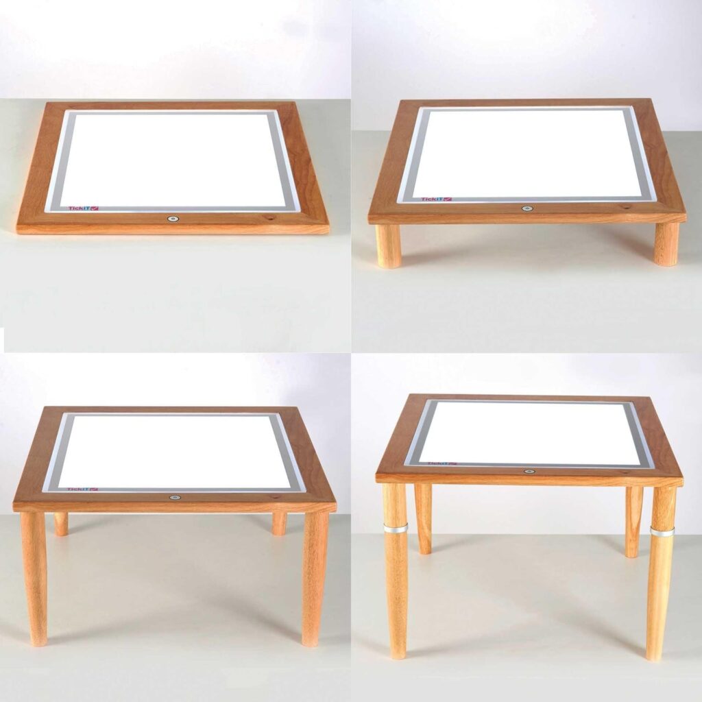 Holz-Leuchttisch Tickit | höhenverstellbar | Vier einstellbare Höhen: 2, 12, 30 und 42 cm