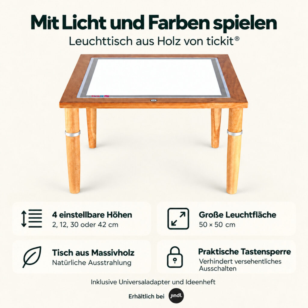 Holz-Leuchttisch Tickit | höhenverstellbar | Vorteile und Produktmerkmale auf Deutsch
