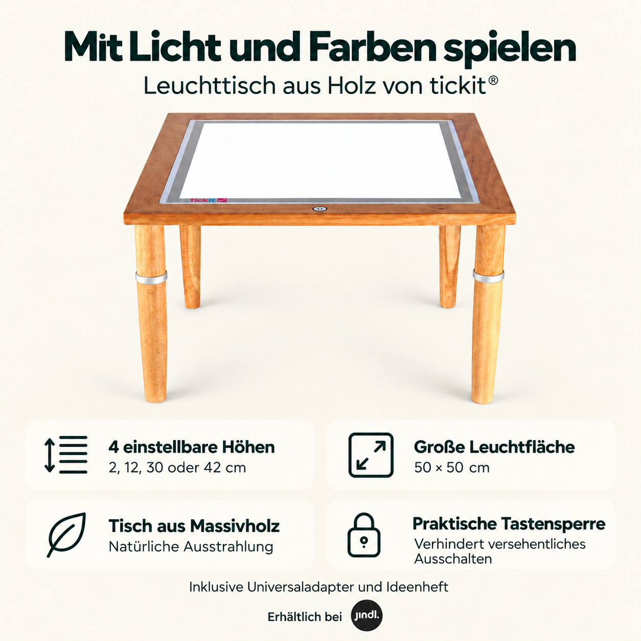 Holz-Leuchttisch Tickit | höhenverstellbar | Vorteile und Produktmerkmale auf Deutsch